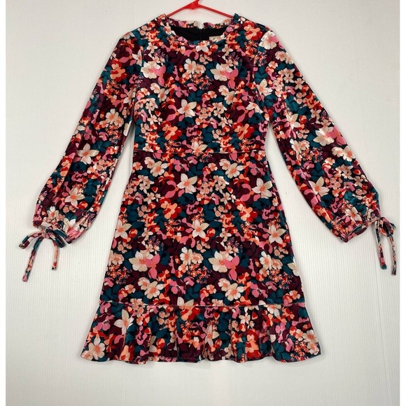 BCBGeneration Dresses & Skirts - Bcbgeneration Velvet Floral Print Ruffle Trim Colorful Mini Dress‎ Size 4